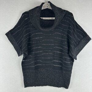 ROZ & ALI WOMEN'S BLACK w/ SILVER METALLIC, COWL NECK SWEATER, L LARGE